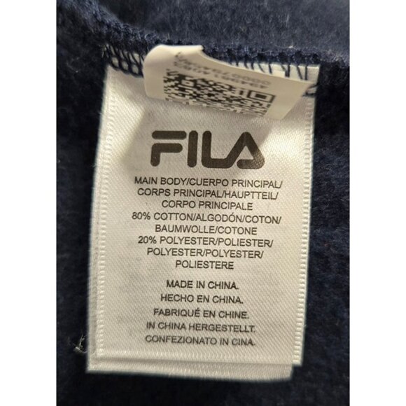 FILA Men’s Graphic Logo Hoodie – White/Navy Colorblock Pullover with Sleeve Prin - Picture 7 of 10